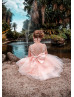 Pink Lace Tulle Beaded V Back Flower Girl Dress